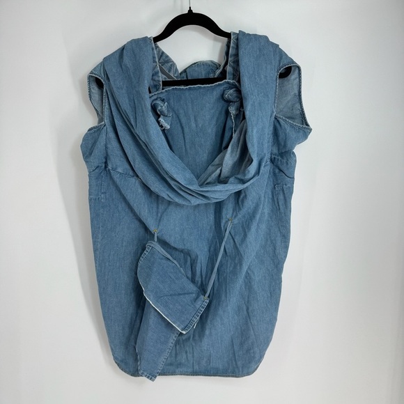 Denim Waist Tie Short Sleeve Mini Tank Top Wrap Dress - Picture 2 of 7